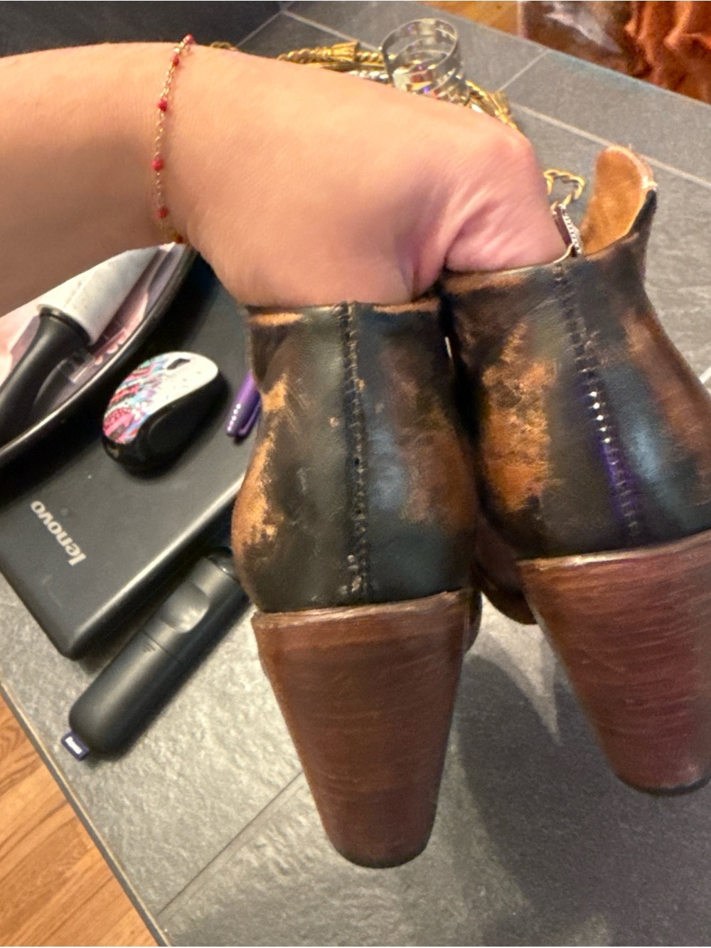 Freebird Two-Tone Tan and Black Leather Ankle Booties - Picture 5 of 6